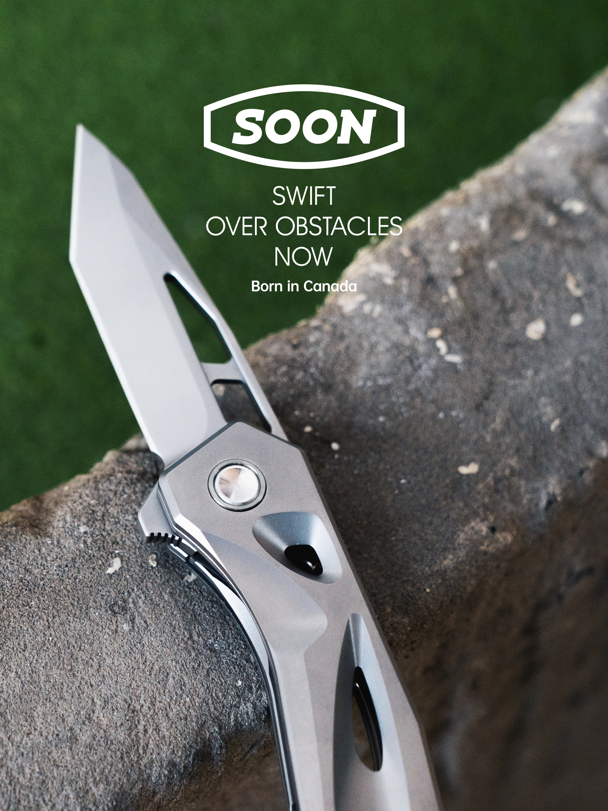 SOON folding knife in a forest setting