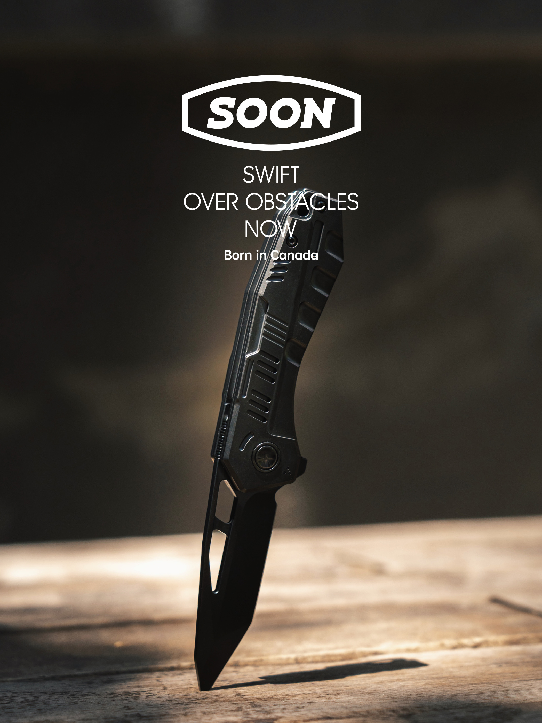 Black SOON knife standing open